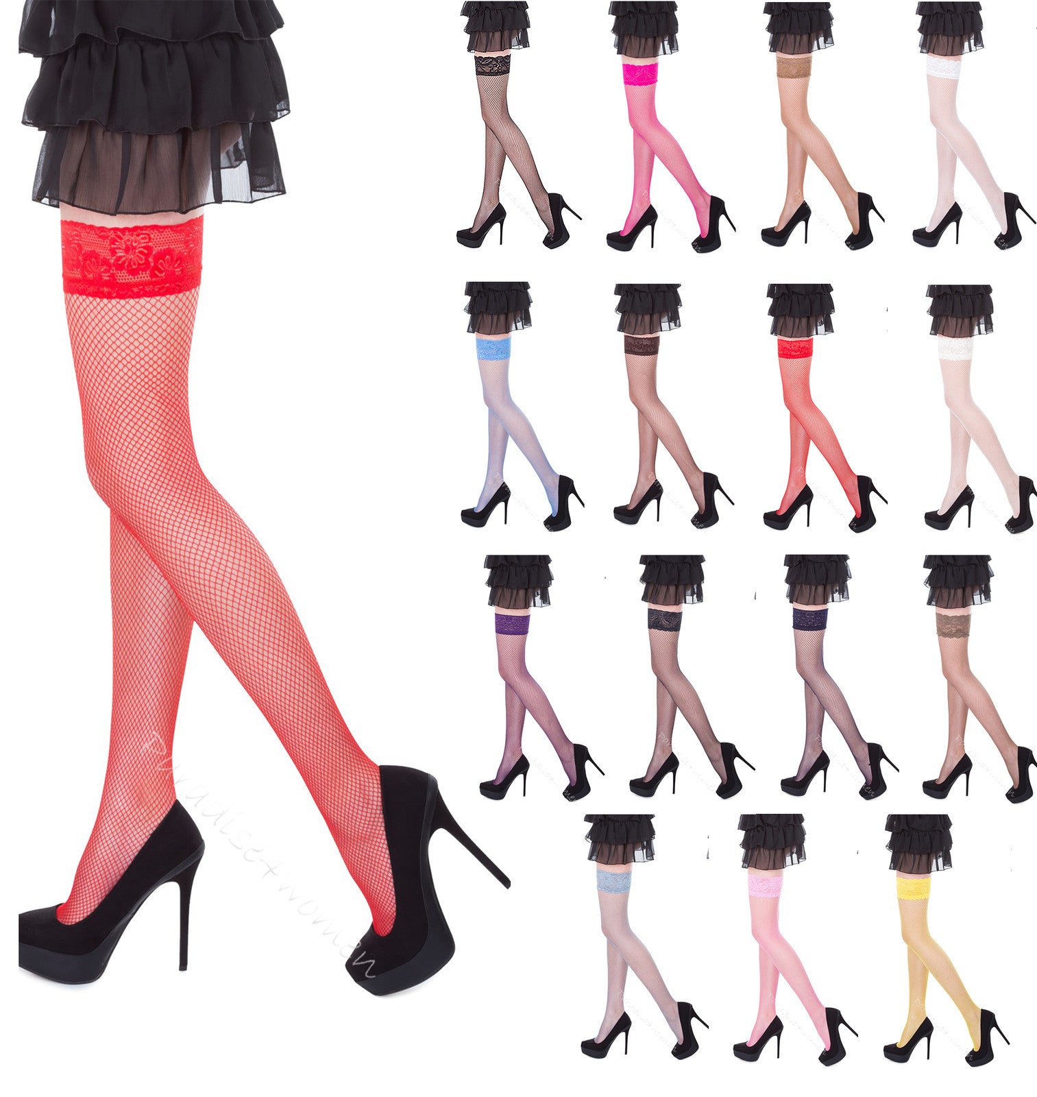 Fishnet Hold Up Stockings with Lace Top